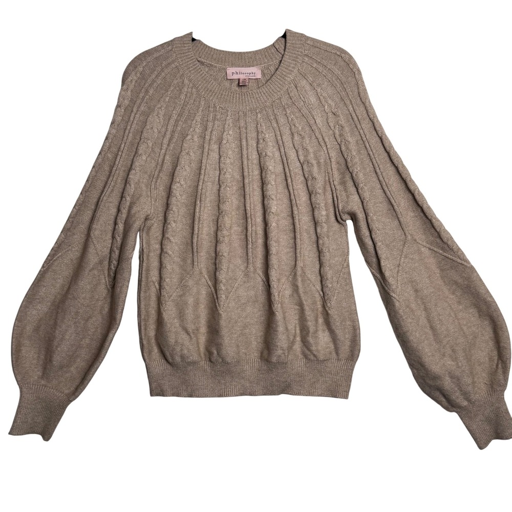 Philosophy Republic Clothing Cable‑Knit Balloon‑Sleeve Sweater  Beige Size L 393
